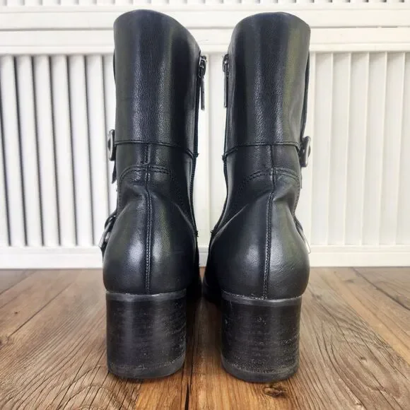 Harley-Davidson - Women’s Leather w/ Metal Buckle Black Heeled Boots - Size 8.5 - Picture 4 of 10